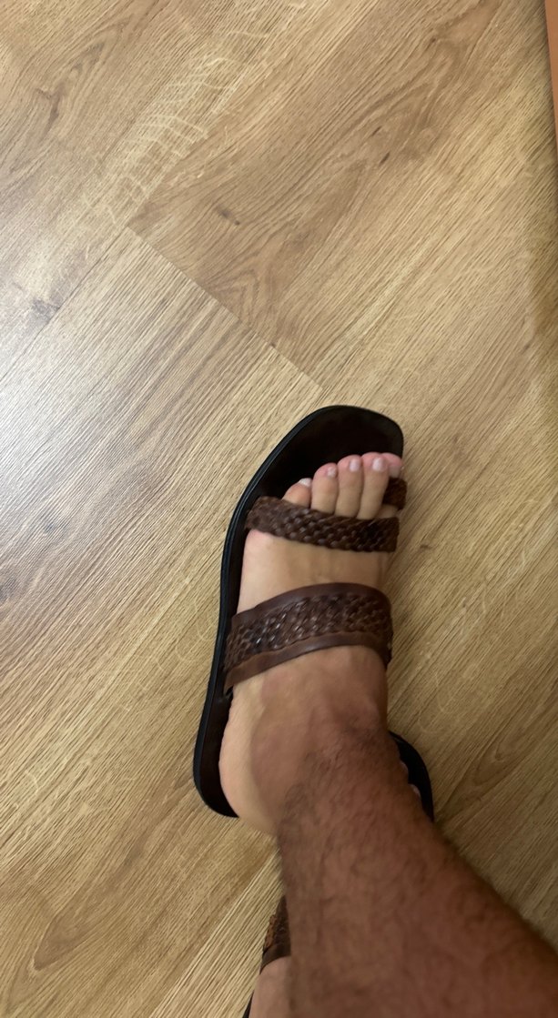 Erkek Kahverengi Deri Dolgu Topuklu Sandalet - Görsel 2