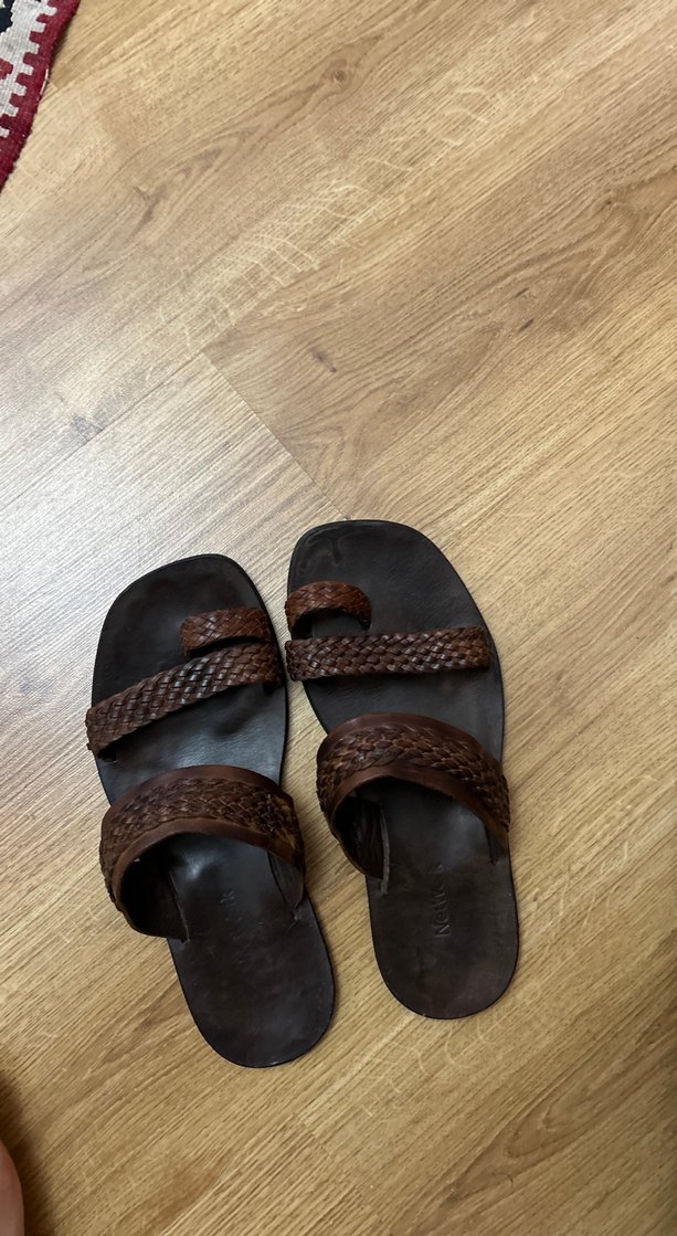 Erkek Kahverengi Deri Dolgu Topuklu Sandalet - Görsel 4