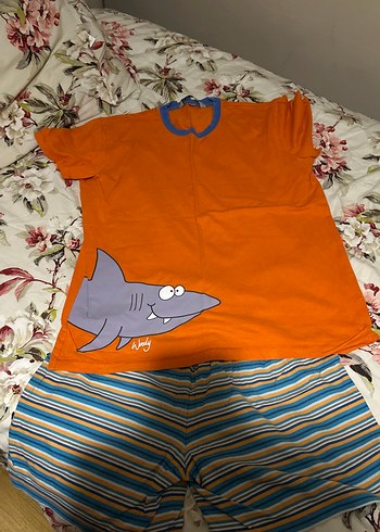 Unisex woody Renkli Baskılı Kısa Kollu Pijama Takımı