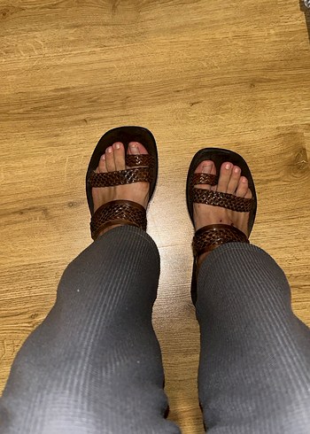 Kahverengi Yılan Derisi Desenli Platform Topuklu Sandalet - Görsel 2