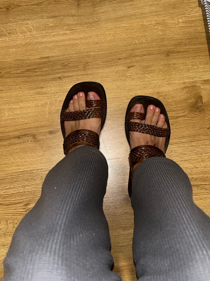 Kahverengi Yılan Derisi Desenli Platform Topuklu Sandalet - Görsel 2