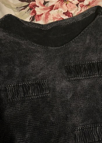 Gri Batik Desenli Bohem Kadın Kazak - Görsel 3