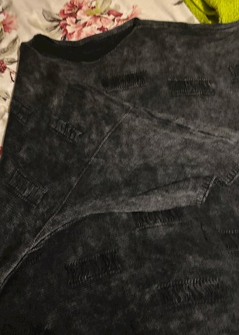 Gri Batik Desenli Bohem Kadın Kazak - Görsel 4