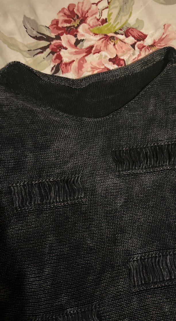 Gri Batik Desenli Bohem Kadın Kazak - Görsel 3