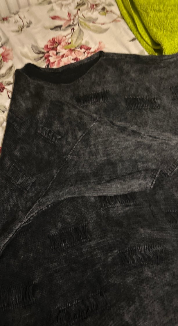 Gri Batik Desenli Bohem Kadın Kazak - Görsel 4