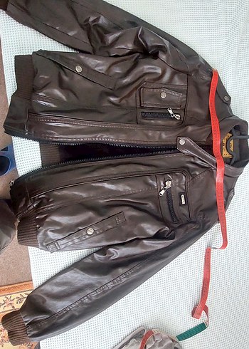 Kahverengi Deri Biker Ceket