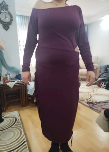 ## TRENDYOL## 44 BEDEN##Bordo Uzun Drapeli Kadın Elbise## - Görsel 5