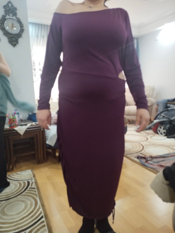 ## TRENDYOL## 44 BEDEN##Bordo Uzun Drapeli Kadın Elbise## - Görsel 5