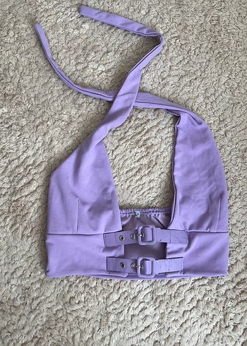Mor Buckle Detaylı Halter Büstiyer