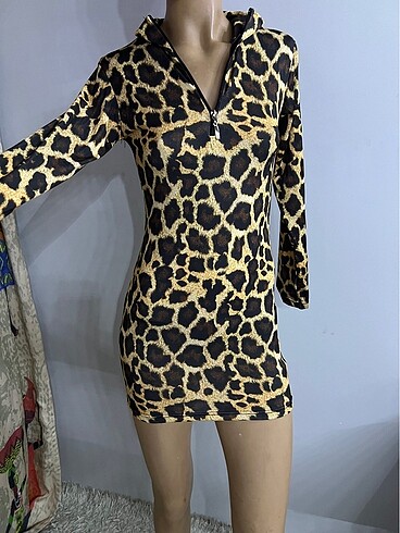 Leopar kısa elbise
