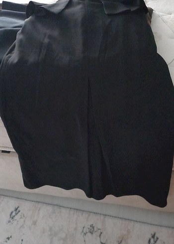 Diğer Drapeli Siyah Midi Kadın Etek