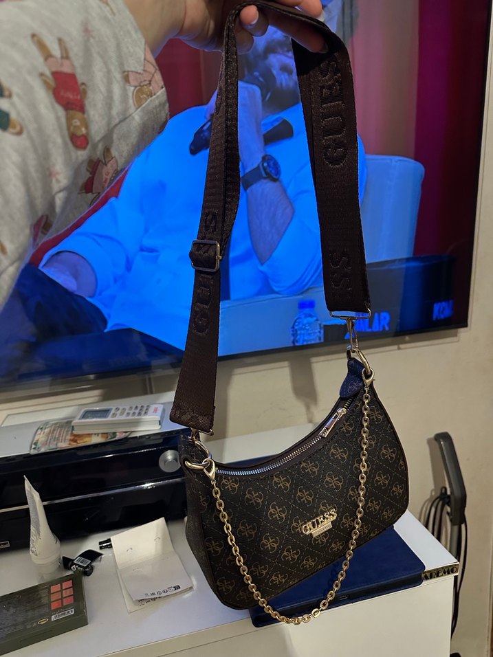 Kahverengi Baskılı Deri guess çanta - Görsel 3