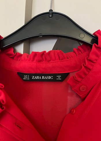 Zara Kırmızı Uzun Kollu Tül Gömlek - Görsel 2