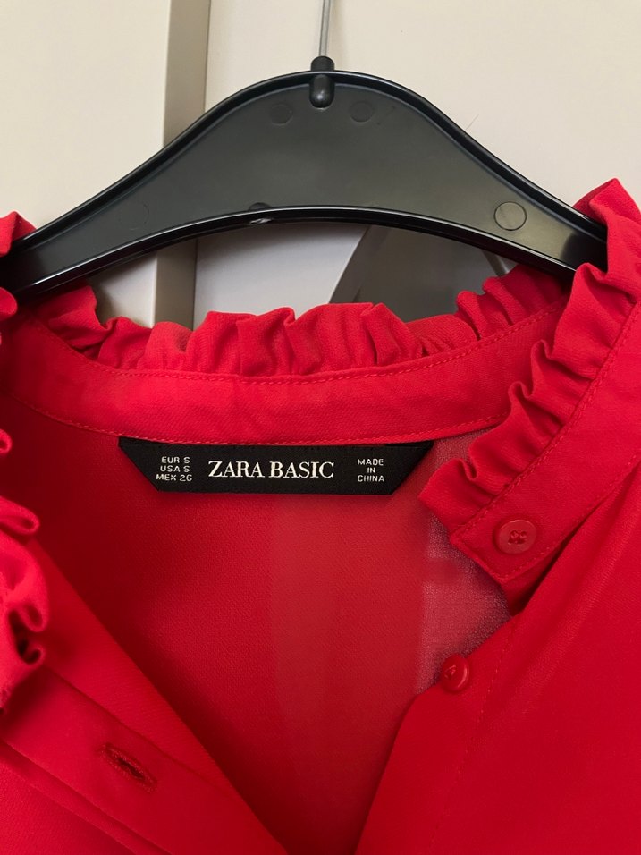 Zara Kırmızı Uzun Kollu Tül Gömlek - Görsel 2