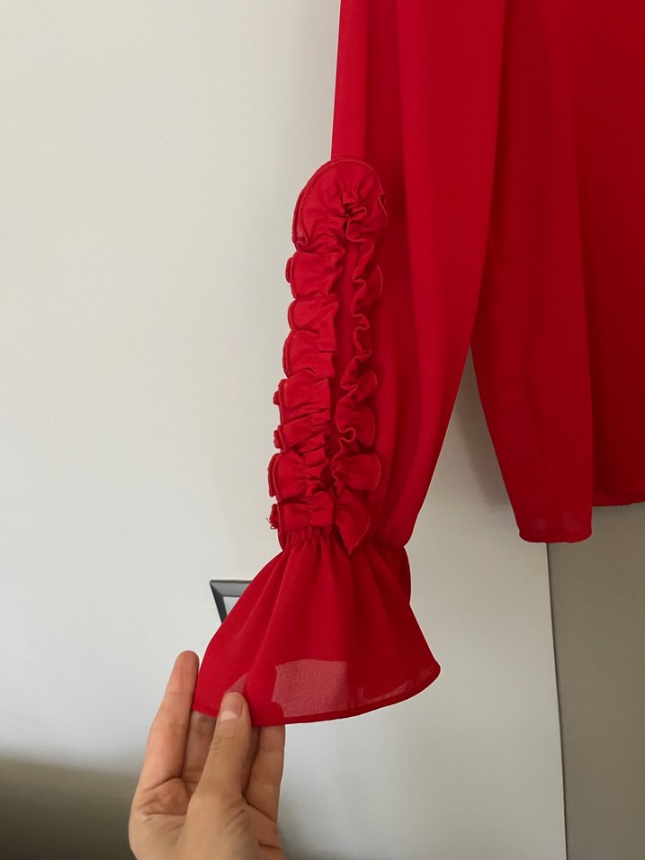 Zara Kırmızı Uzun Kollu Tül Gömlek - Görsel 3