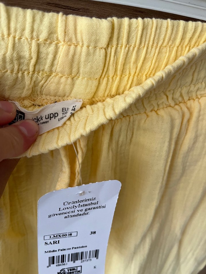 Sarı Bol Kesim Keten Pantolon - Görsel 3