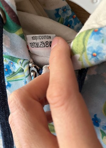 Çiçek Desenli Kapüşonlu Mavi çocuk hırka - Görsel 3