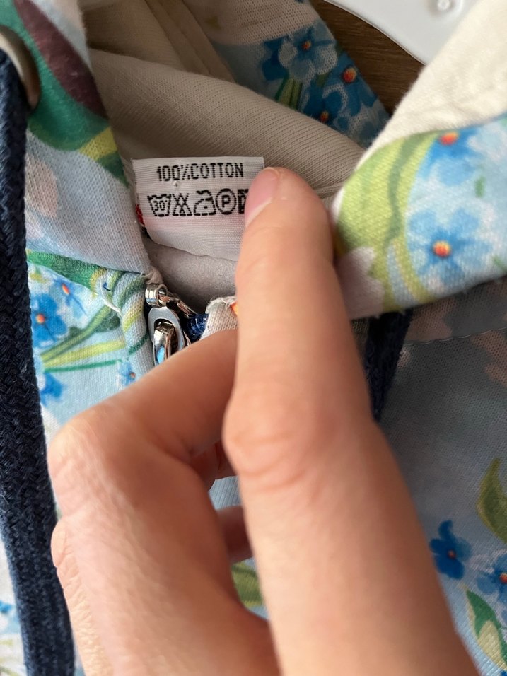 Çiçek Desenli Kapüşonlu Mavi çocuk hırka - Görsel 3