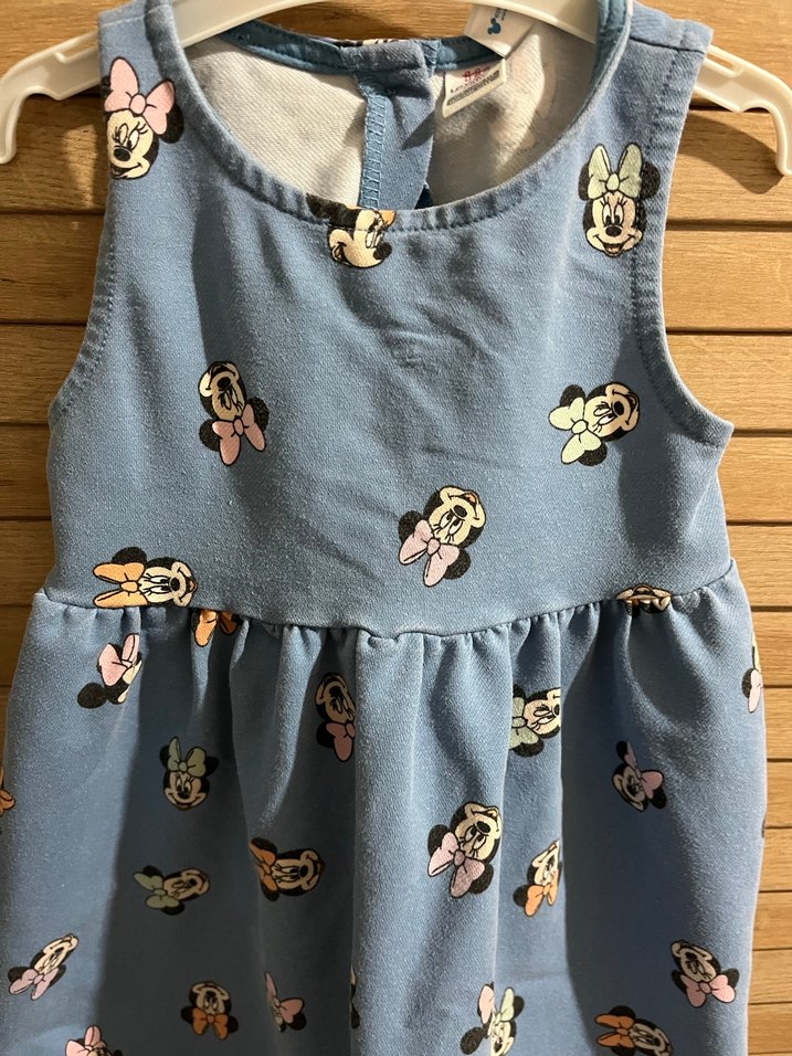 Kız Çocuk Mavi Denim Baskılı Elbise - Görsel 2