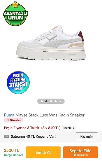PUMA Mayze Stack Luxe 37,5 Kadın Sneaker
