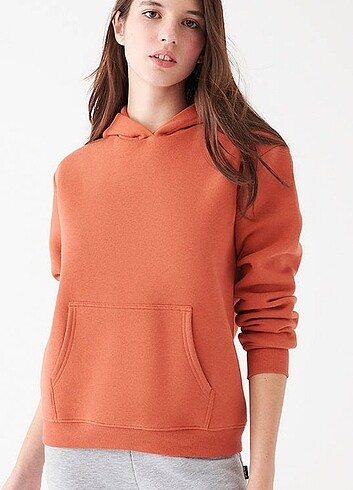 m Beden Kapüşonlu Turuncu Basic Sweatshirt