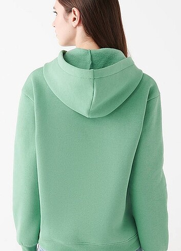 l Beden yeşil Renk Kapüşonlu Yeşil Basic Sweatshirt
