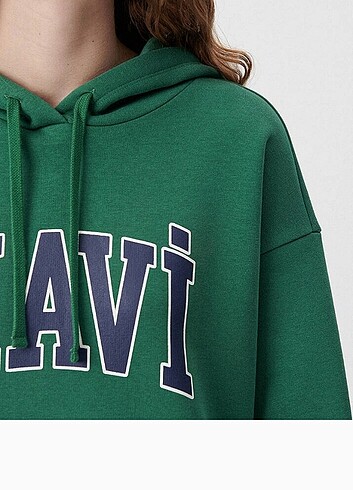 s Beden yeşil Renk Mavi Logo Baskılı Kapüşonlu Yeşil Sweatshirt