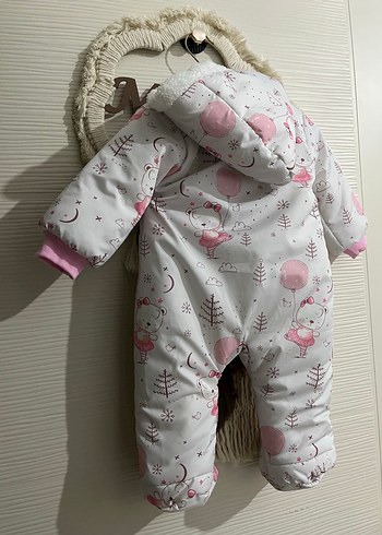 Peluş Kapüşonlu Pembe Bebek Tulumlu mont - Görsel 4