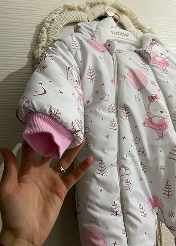 Peluş Kapüşonlu Pembe Bebek Tulumlu mont - Görsel 3