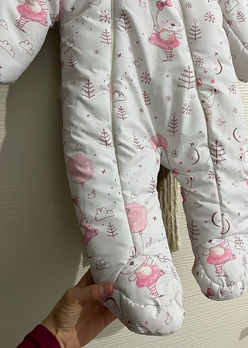 Peluş Kapüşonlu Pembe Bebek Tulumlu mont - Görsel 2