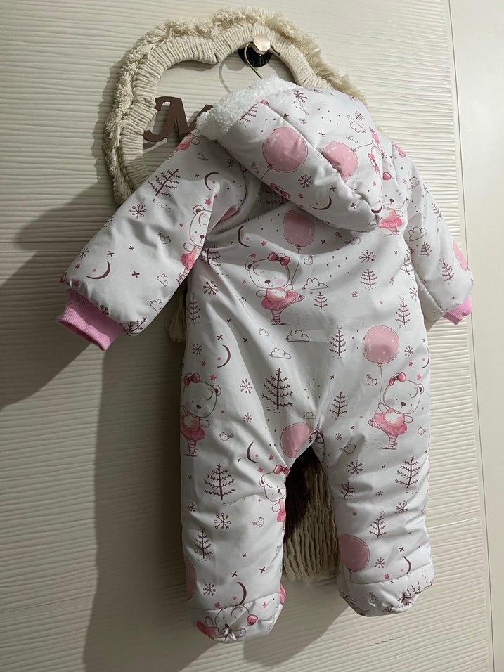 Peluş Kapüşonlu Pembe Bebek Tulumlu mont - Görsel 4