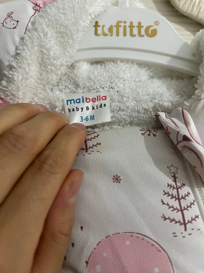 Peluş Kapüşonlu Pembe Bebek Tulumlu mont - Görsel 5