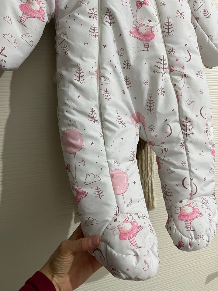 Peluş Kapüşonlu Pembe Bebek Tulumlu mont - Görsel 2