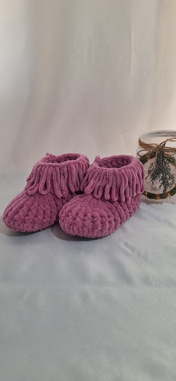 Kız Çocuk Mor Örgü Sıcak Patik - Görsel 3