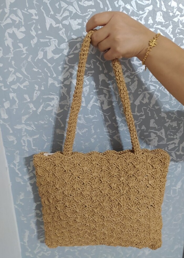 Kağıt ip hasır örgü çanta - Görsel 4