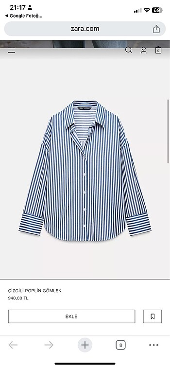 Zara Zara çizgili poplin gömlek