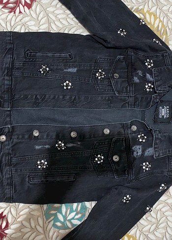 Zara Taşlı Siyah Kadın Denim Ceket