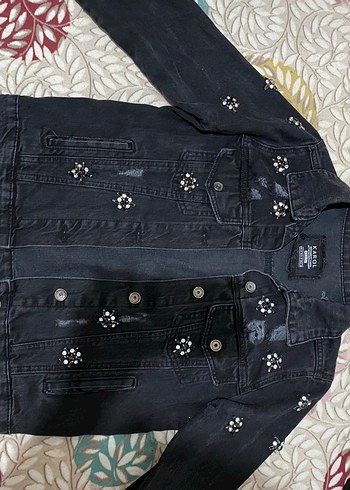 Taşlı Siyah Kadın Denim Ceket