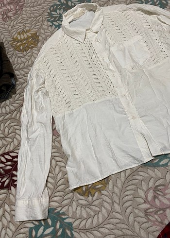 Düğmeli Beyaz Keten Bohem Kadın Gömlek - Görsel 2