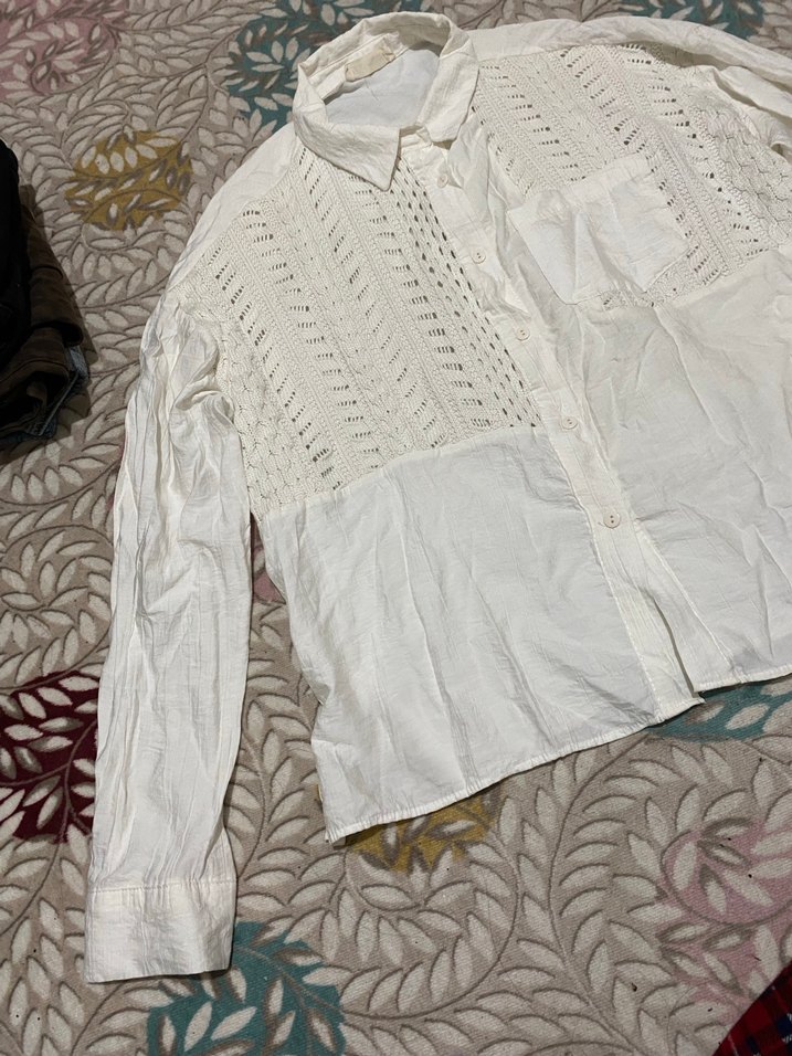 Düğmeli Beyaz Keten Bohem Kadın Gömlek - Görsel 2