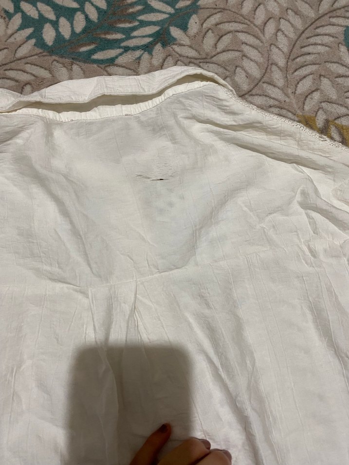 Düğmeli Beyaz Keten Bohem Kadın Gömlek - Görsel 4