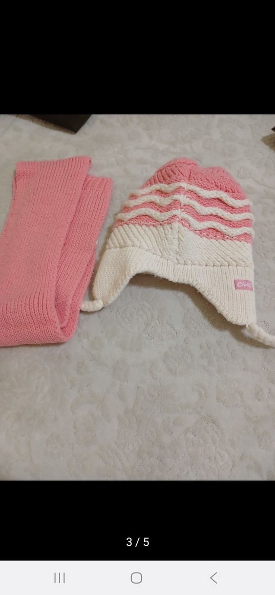 Kız Çocuk Pembe Nakışlı Örgü Bere ve Atkı Seti - Görsel 2