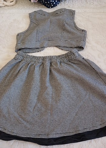 LC Waikiki Kız Çocuk Siyah Gri Ekose Bolero ve Etek Takımı
