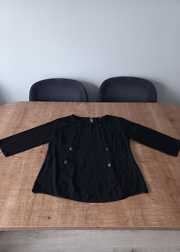 Düğmeli Siyah Kadın Bluz - Görsel 5