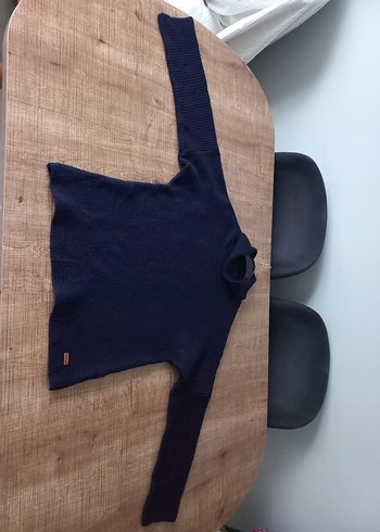 Lacivert Boğazlı Örgü Kadın Kazak - Görsel 3