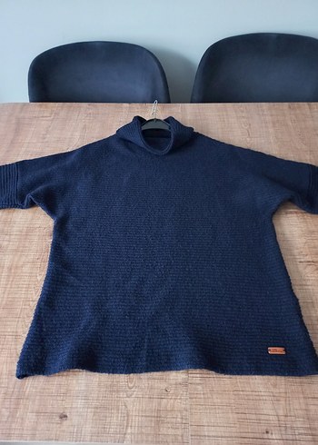 Lacivert Boğazlı Örgü Kadın Kazak - Görsel 2