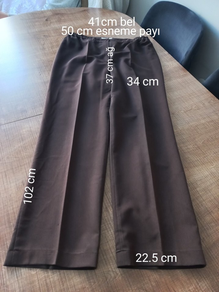 Beli Lastikli Kahverengi Kadın Kumaş Pantolon - Görsel 4