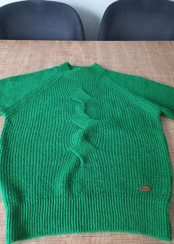 Kadın Yeşil Örgü Triko Kazak - Görsel 5