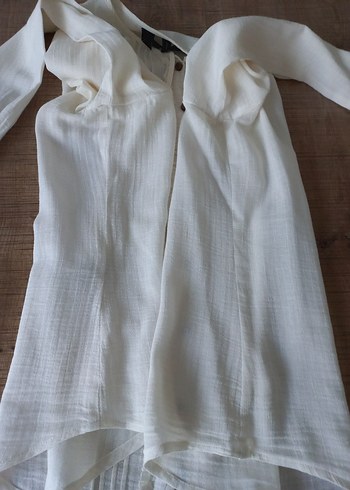 H&M Düğmeli Beyaz Keten Kadın Gömlek - Görsel 8