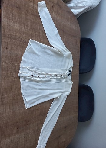 H&M Düğmeli Beyaz Keten Kadın Gömlek - Görsel 3